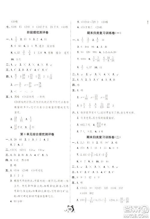 2020年单元双测同步达标活页试卷数学五年级下册RMJY人民教育版参考答案 2020年单元双测同步达标活页试卷数学五年级下册RMJY人民教育版参考答案