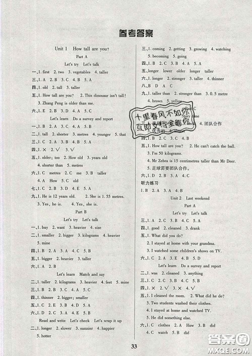 2020新版培优红领巾乐园六年级英语下册人教版答案 2020新版培优红领巾乐园六年级英语下册人教版答案