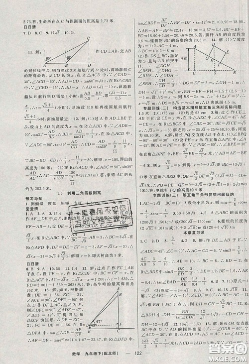 猎豹图书2020年四清导航九年级数学下册北师大版答案