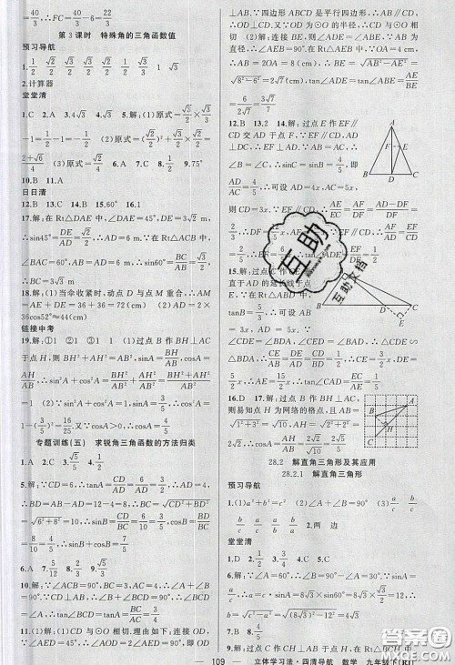 猎豹图书2020年四清导航九年级数学下册人教版答案