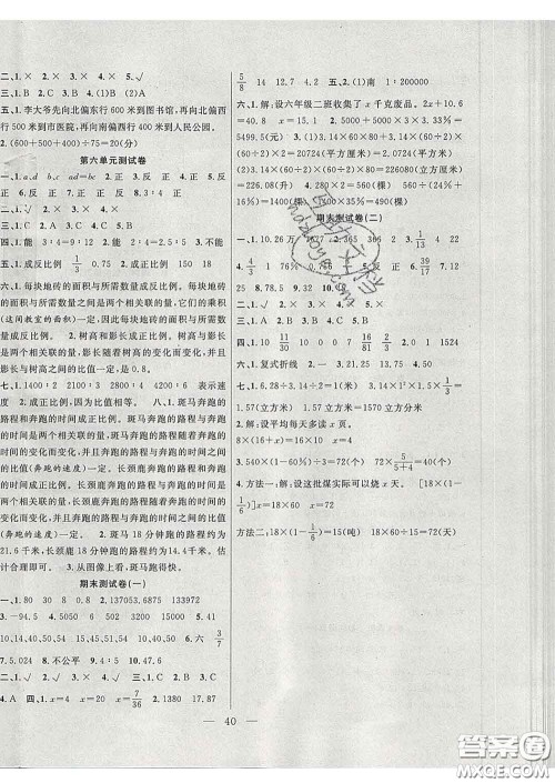 2020春季高效课堂课时精练六年级数学下册苏教版答案 2020春季高效课堂课时精练六年级数学下册苏教版答案