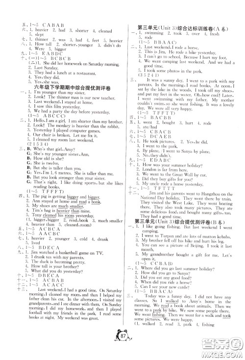 2020年单元双测同步达标活页试卷英语六年级下册RJPEP人教版参考答案