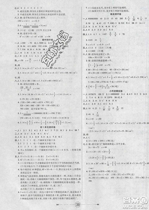 2020新版金质课堂优效作业本六年级数学下册人教版答案