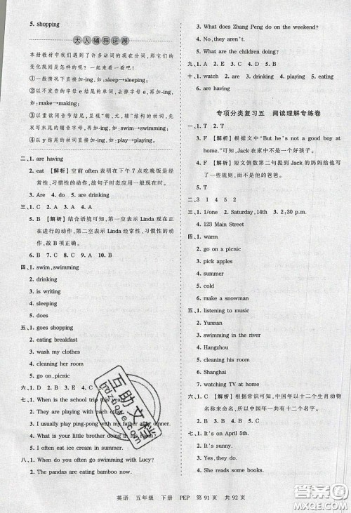 2020年王朝霞考点梳理时习卷五年级英语下册人教PEP版答案 2020年王朝霞考点梳理时习卷五年级英语下册人教PEP版答案