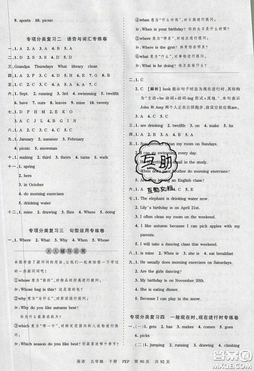 2020年王朝霞考点梳理时习卷五年级英语下册人教PEP版答案 2020年王朝霞考点梳理时习卷五年级英语下册人教PEP版答案