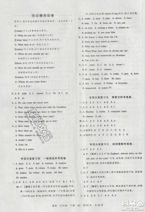 江西人民出版社2020年王朝霞考点梳理时习卷五年级英语下册科普版答案