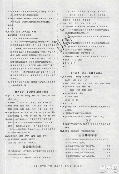 江西人民出版社2020年王朝霞考点梳理时习卷四年级语文下册人教版答案 江西人民出版社2020年王朝霞考点梳理时习卷四年级语文下册人教版答案