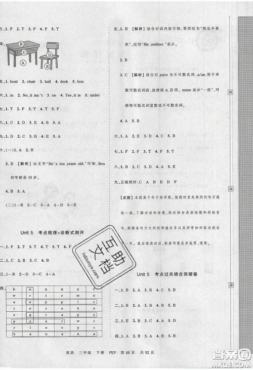 江西人民出版社2020年王朝霞考点梳理时习卷三年级数学下册人教版答案