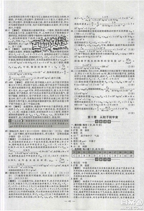 2020年金考卷活页题选名师名题单元双测八年级物理下册沪粤版答案 2020年金考卷活页题选名师名题单元双测八年级物理下册沪粤版答案