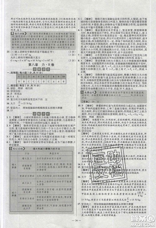 2020年金考卷活页题选名师名题单元双测八年级物理下册苏科版答案 2020年金考卷活页题选名师名题单元双测八年级物理下册苏科版答案