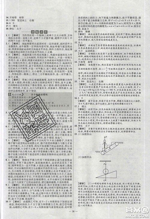 2020年金考卷活页题选名师名题单元双测八年级物理下册苏科版答案