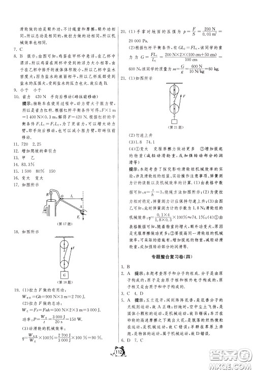 2020年单元双测全程提优测评卷物理八年级下册SHKJ沪科版参考答案