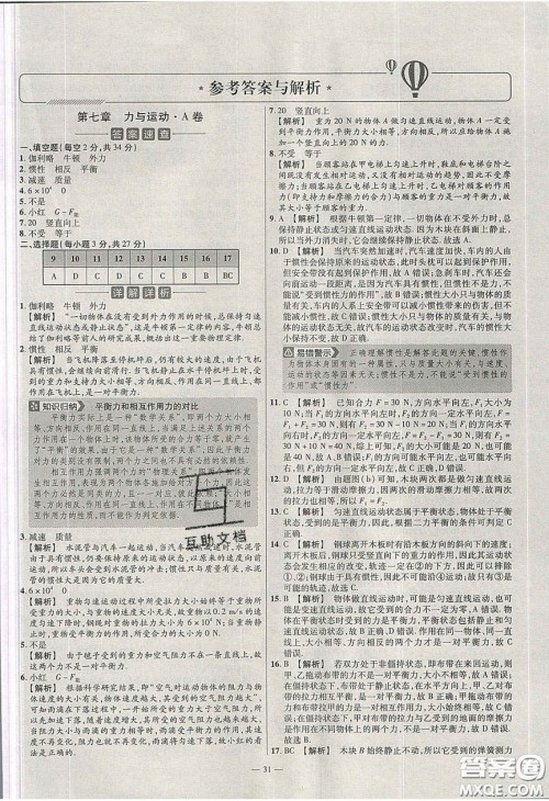 延边教育出版社2020年金考卷活页题选名师名题单元双测八年级物理下册沪科版答案 延边教育出版社2020年金考卷活页题选名师名题单元双测八年级物理下册沪科版答案