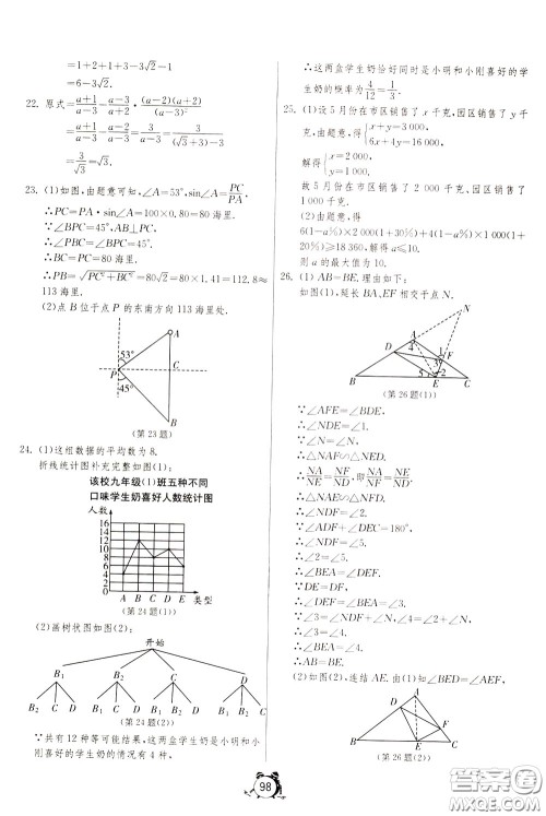 2020年单元双测全程提优测评卷数学九年级下册HSD华师大版参考答案