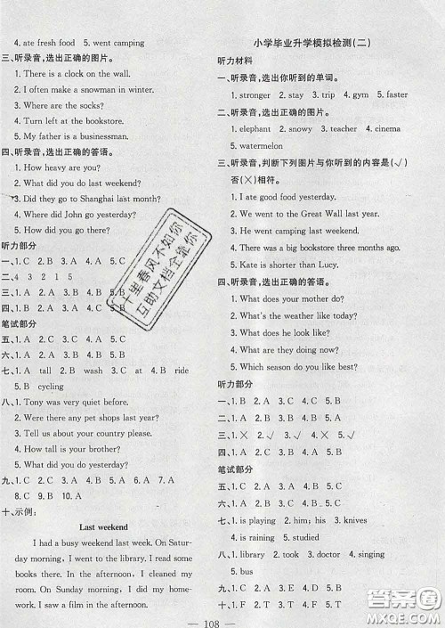 2020新版课时特训优化作业本六年级英语下册人教版答案 2020新版课时特训优化作业本六年级英语下册人教版答案