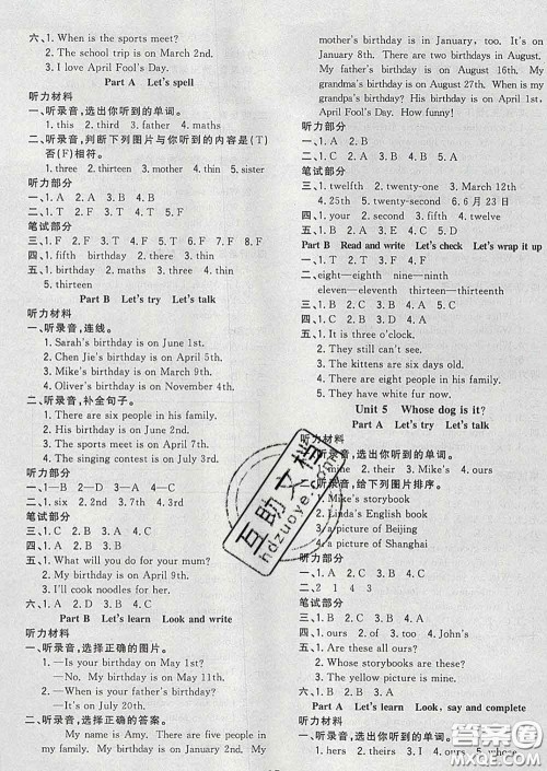 2020新版课时特训优化作业本五年级英语下册人教版答案 2020新版课时特训优化作业本五年级英语下册人教版答案