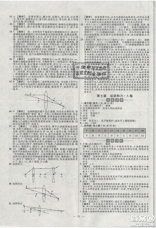 2020年金考卷活页题选名师名题单元双测八年级物理下册北师大版答案