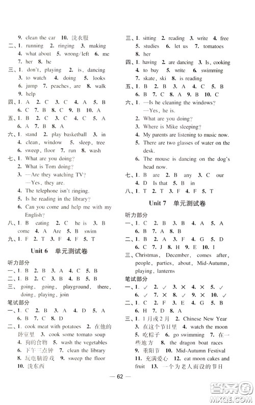 2020年随堂练1加2课课练单元卷英语五年级下册江苏版参考答案 2020年随堂练1加2课课练单元卷英语五年级下册江苏版参考答案