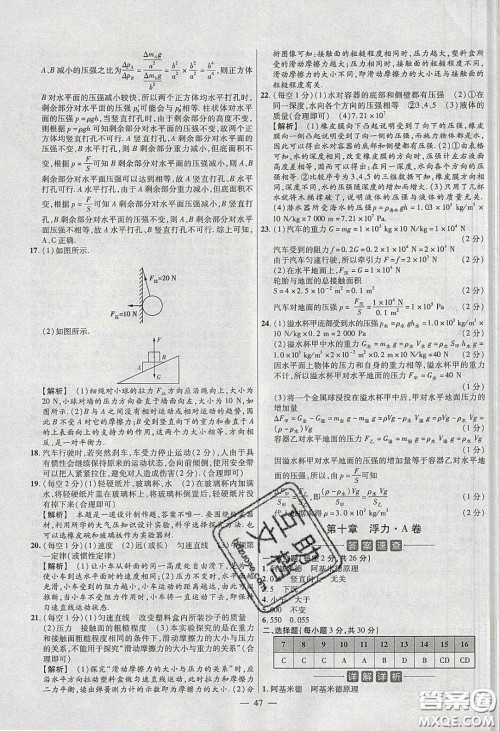 2020年金考卷活页题选名师名题单元双测八年级物理下册人教版答案