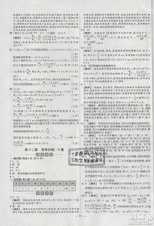2020年金考卷活页题选名师名题单元双测八年级物理下册人教版答案