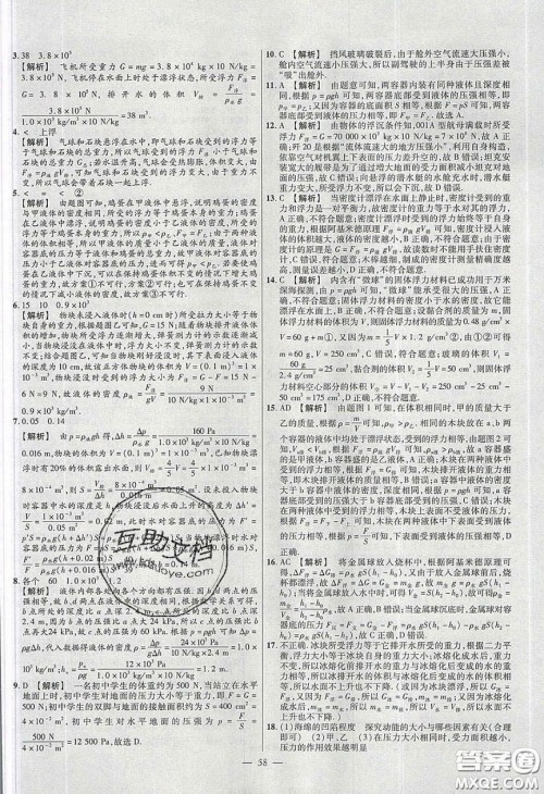 2020年金考卷活页题选名师名题单元双测八年级物理下册人教版答案