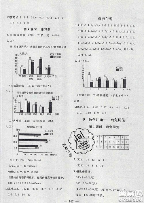 2020新版课时特训优化作业本四年级数学下册人教版答案 2020新版课时特训优化作业本四年级数学下册人教版答案