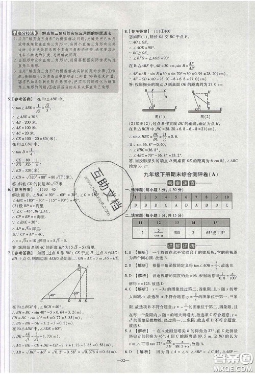 2020年金考卷活页题选名师名题单元双测九年级数学下册人教版答案