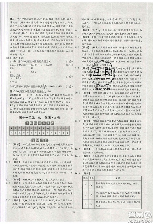 2020年金考卷活页题选名师名题单元双测九年级化学下册人教版答案 2020年金考卷活页题选名师名题单元双测九年级化学下册人教版答案