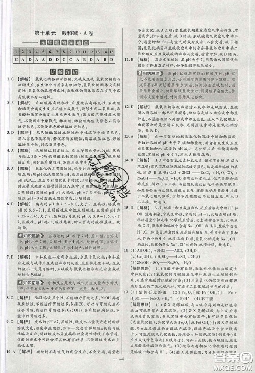 2020年金考卷活页题选名师名题单元双测九年级化学下册人教版答案 2020年金考卷活页题选名师名题单元双测九年级化学下册人教版答案