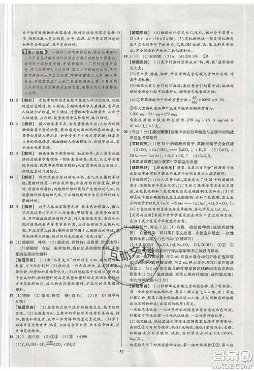 2020年金考卷活页题选名师名题单元双测九年级化学下册人教版答案 2020年金考卷活页题选名师名题单元双测九年级化学下册人教版答案