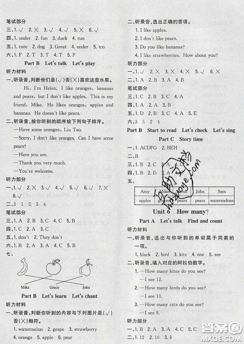 2020新版课时特训优化作业本三年级英语下册人教版答案 2020新版课时特训优化作业本三年级英语下册人教版答案