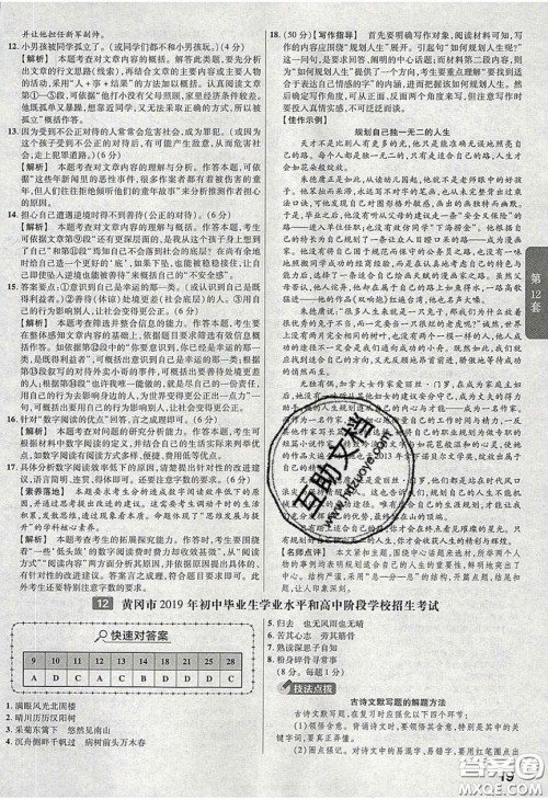 新疆青少年出版社2020金考卷湖北中考45套汇编语文答案