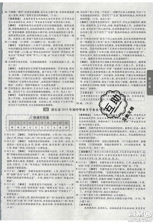 新疆青少年出版社2020金考卷湖北中考45套汇编语文答案