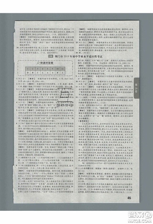 新疆青少年出版社2020金考卷湖北中考45套汇编语文答案