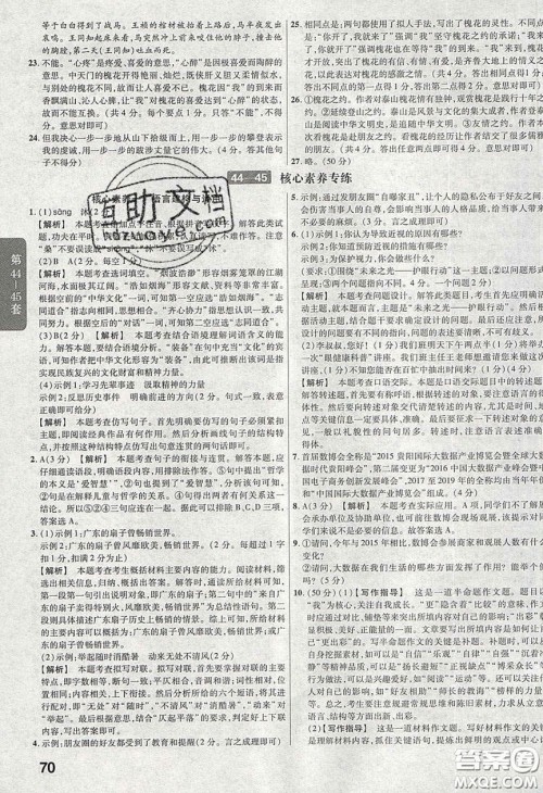 新疆青少年出版社2020金考卷湖北中考45套汇编语文答案