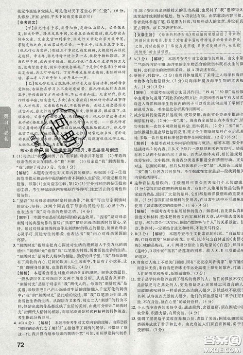 新疆青少年出版社2020金考卷湖北中考45套汇编语文答案