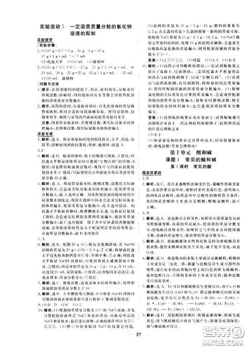 2020年新坐标同步练习化学九年级下册人教版参考答案