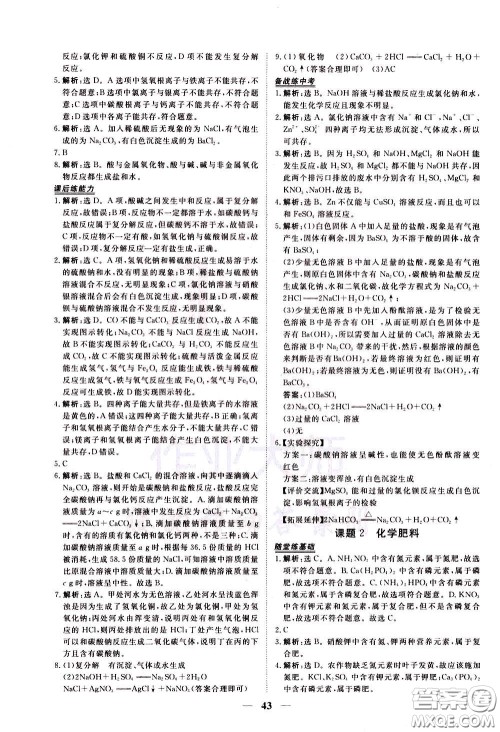 2020年新坐标同步练习化学九年级下册人教版参考答案 2020年新坐标同步练习化学九年级下册人教版参考答案