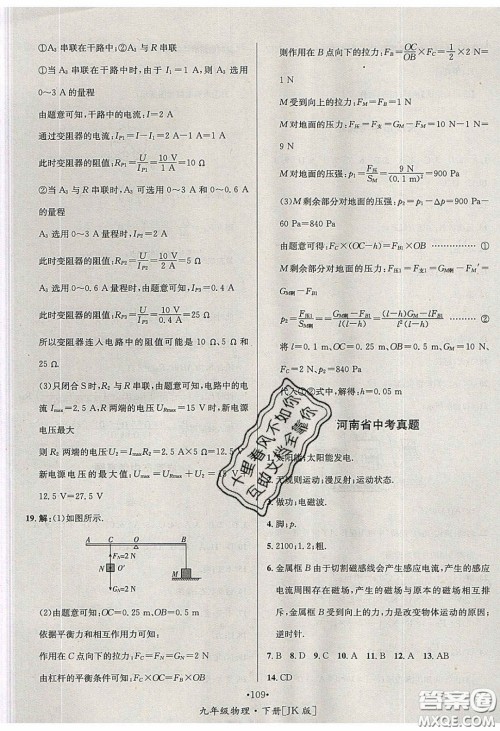 2020优学名师名题九年级物理下册教科版答案