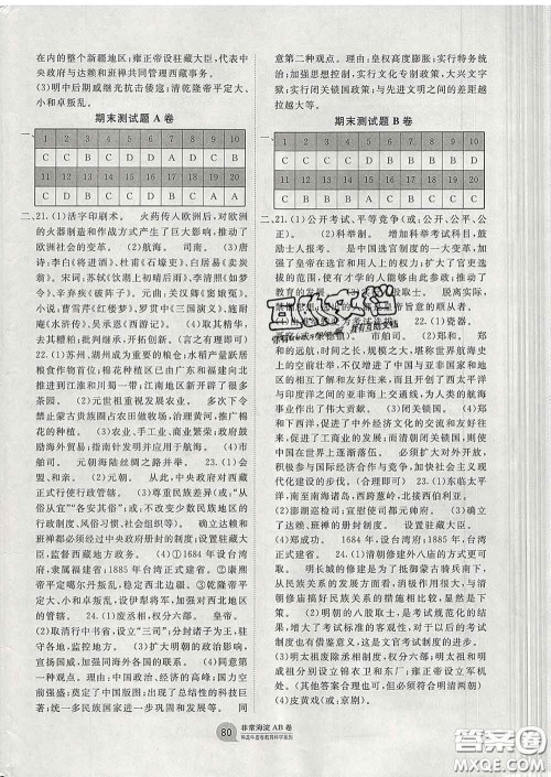 2020新版非常海淀单元测试AB卷七年级历史下册人教版答案 2020新版非常海淀单元测试AB卷七年级历史下册人教版答案