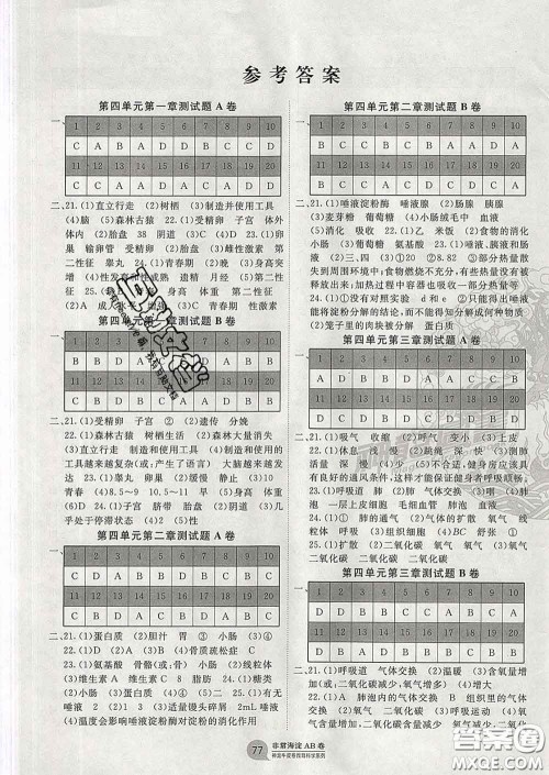 2020新版非常海淀单元测试AB卷七年级生物下册人教版答案 2020新版非常海淀单元测试AB卷七年级生物下册人教版答案