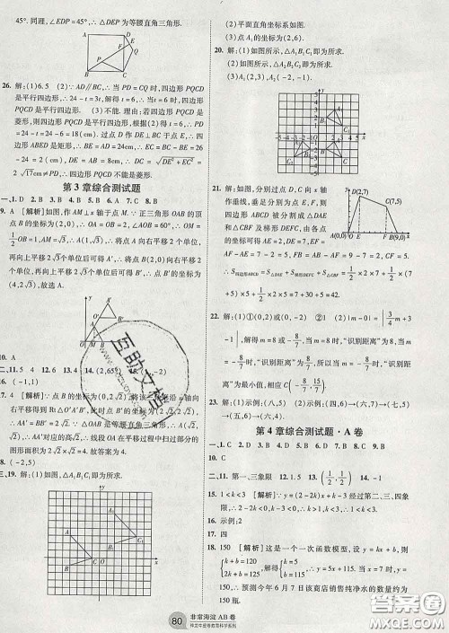 2020新版非常海淀单元测试AB卷八年级数学下册湘教版答案