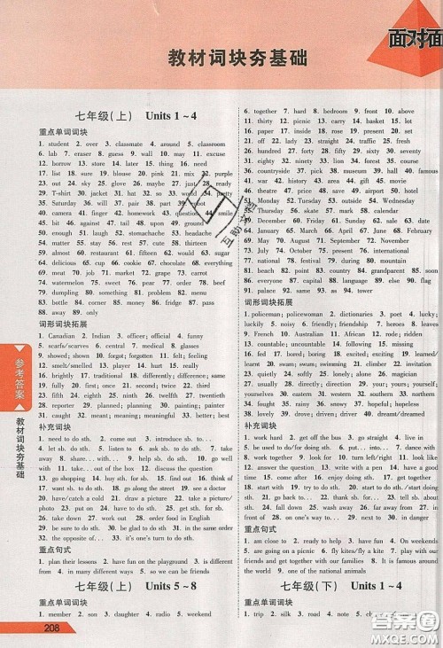新疆青少年出版社2020年万维河北中考面对面英语冀教版答案 新疆青少年出版社2020年万维河北中考面对面英语冀教版答案