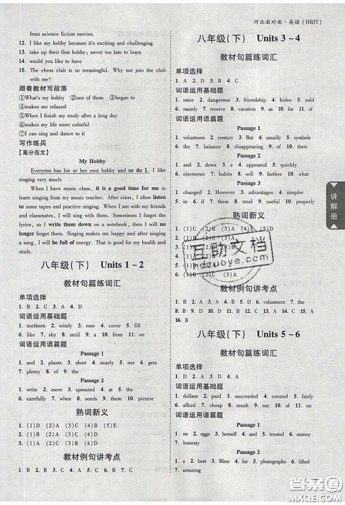 新疆青少年出版社2020年万维河北中考面对面英语冀教版答案 新疆青少年出版社2020年万维河北中考面对面英语冀教版答案