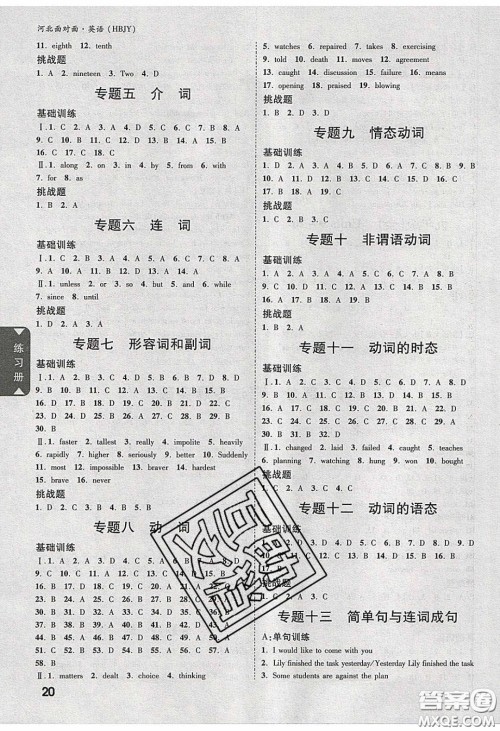 新疆青少年出版社2020年万维河北中考面对面英语冀教版答案 新疆青少年出版社2020年万维河北中考面对面英语冀教版答案