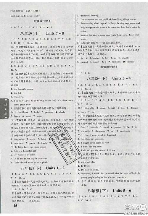 新疆青少年出版社2020年万维河北中考面对面英语冀教版答案 新疆青少年出版社2020年万维河北中考面对面英语冀教版答案