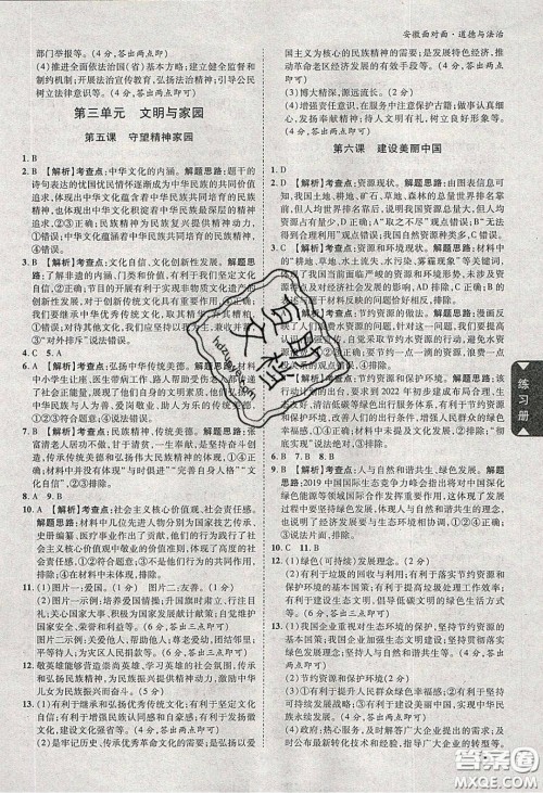 2020年安徽中考面对面道德与法治人教版答案 2020年安徽中考面对面道德与法治人教版答案