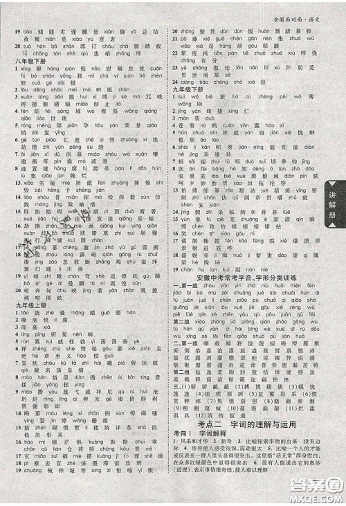 新疆青少年出版社2020年万维安徽中考面对面语文人教版答案 新疆青少年出版社2020年万维安徽中考面对面语文人教版答案