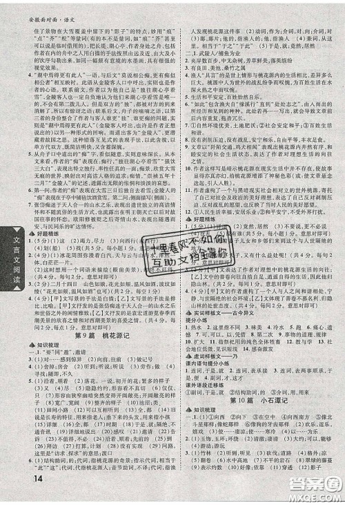 新疆青少年出版社2020年万维安徽中考面对面语文人教版答案 新疆青少年出版社2020年万维安徽中考面对面语文人教版答案