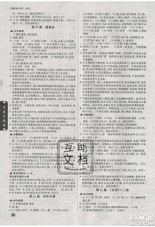 新疆青少年出版社2020年万维安徽中考面对面语文人教版答案 新疆青少年出版社2020年万维安徽中考面对面语文人教版答案
